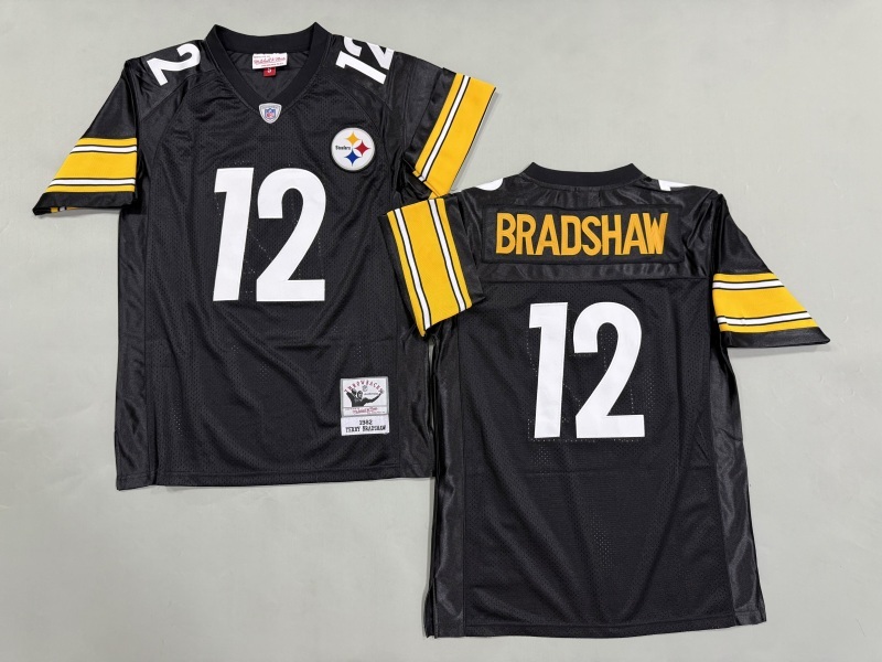 Men 2025 Pittsburgh Steelers #12 Bradshaw black Throwback Limited NFL Jersey style 004